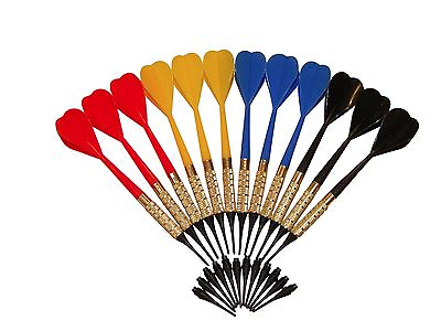 #ad 12 Plastic Soft Tip Brass Dart Set 50 extra tips BLUE RED YELLOW BLACK $14.99