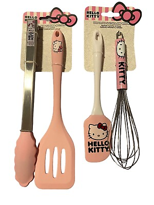 #ad Sanrio Hello Kitty Pink Kitchen Utensil Set Spatula And Tong Spatula And Whisk $55.00