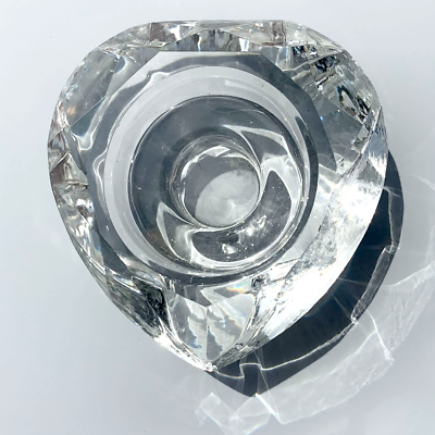 #ad Enchante Tea Light Diamond Cut Heart Crystal Candle Holder Clear Fast SHIPPING $4.99