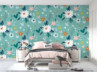 #ad 3D Cute Floral Pattern Green Wallpaper Wall Mural Peel and Stick Wallpaper 949 AU $349.99