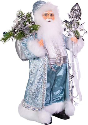 #ad Kurt Adler 17 Inch Kringle Klaus Blue and White Staff and Bag Santa Multi $111.99
