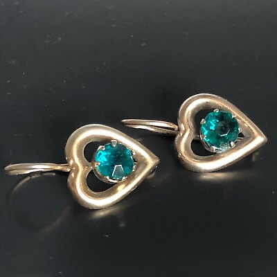 #ad Vintage Children Gold plated Earrings Heart Silver 875 $77.00