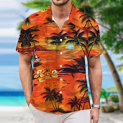 #ad Men Hawaiian Shirt Beach Casual Short Sleeve Button Down Aloha Tee Holiday Party $19.79