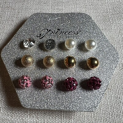 #ad Princess Accessories 6 Pair Variety Pack Of Round Studded Earrings $8.99