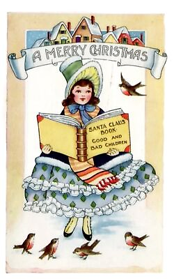 #ad Antique Christmas Postcard Victorian Girl Santa Book Good Bad Children 1921 $9.96