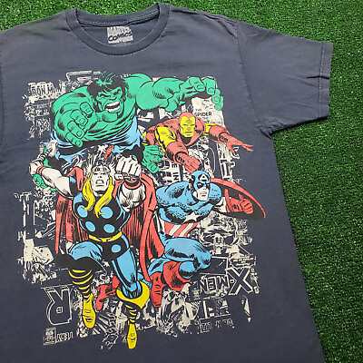 #ad Vintage Marvel Shirt Mens L Blue Hulk Ironman Thor Captain America Graphic 2011 $29.95