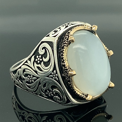 #ad 925k Silver Natural Moonstone Ring Silver Handmade Rainbow Moonstone Ring $80.00