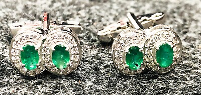 #ad Natural Emerald Gemstone with 925 Sterling Silver Cufflink #2170 $85.84