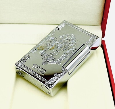 #ad ST DuPont Engraved Gas Lighter Silver D 1872 Line 2 with Box Working France $361.40