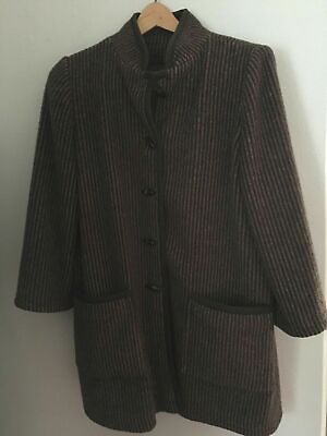 #ad Gallery 100% Wool Ladies Street Length Coat Brown and Camel Striped $22.97
