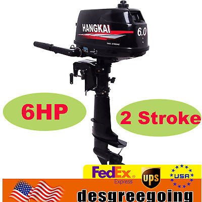 #ad HANGKAI 2 Stroke Outboard Motor 6HP Fishing Boat Engine CDI Water Cooling System $567.57