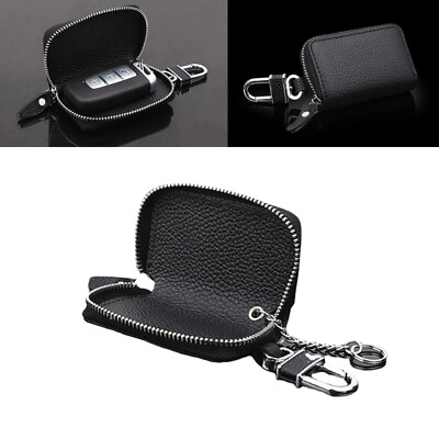 #ad 1Pc Car Key Holder Cover Key Chain Bag Genuine Leather Remote Fob Zipper Case $6.99