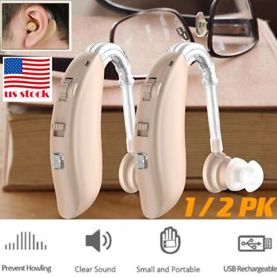 #ad Digital Hearing Aid Severe Loss Rechargeable Invisible BTE Ear Aid High Power *2 $24.17