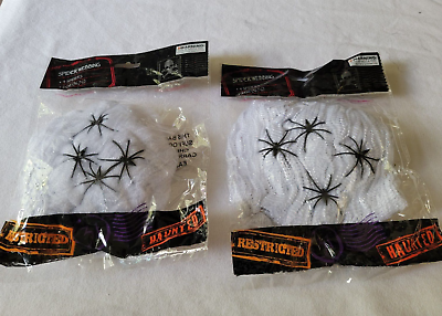 #ad 2 Spider Webbing White 2 oz with 4 Spiders Halloween Decoration Spider Web $7.99