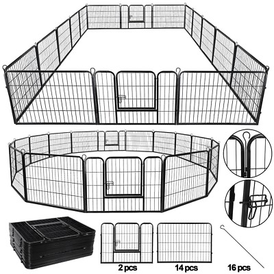 #ad 16 Panel Heavy Duty Metal Cage Crate Pet Dog Cat Fence Exercise Playpen Kennel $101.99