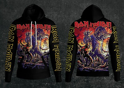 #ad Iron Maiden Rock band Metal Hoodie Full print sublimated Hooded plus size 5XL $28.99