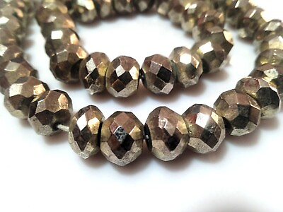 #ad SILVER PYRITE NATURAL RONDELLE 9 10MM FACETED LOOSE GEMSTONE BEADS 13quot;INCH $65.17