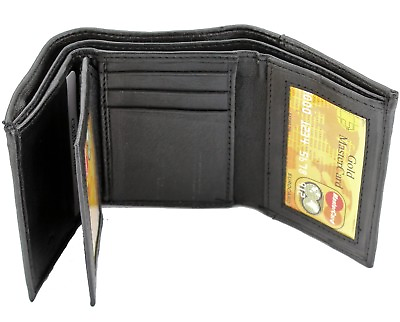 #ad New Mens Black Genuine Leather Trifold Wallet ID Window Credit Card Case Holder $8.49