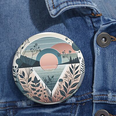 #ad Custom Pin Button Badge Retro Tranquil Geometric Garden Dusk $5.58