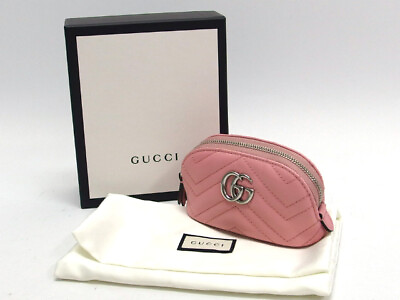 #ad GUCCI GG Marmont Pink Dome Key Pouch Key Case Pink Leather Keyring charm w Box $388.00