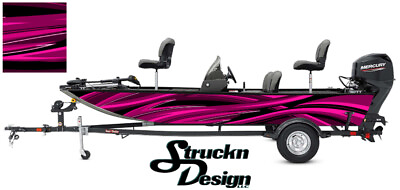 #ad Graphic Pontoon Pink Wrap Fishing Bass Boat Abstract Curves Fish Decal Vinyl USA $304.74
