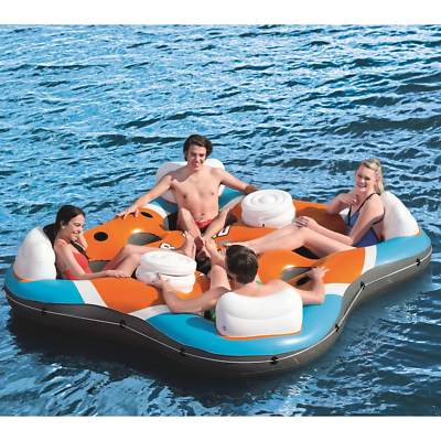#ad 4 Person Floating Island River Lake Pool Raft W 2 Built In Coolers amp; Backrests $151.66