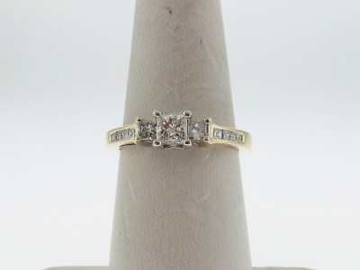 #ad 3 Stone Genuine Princess Diamonds 1.00tcw Solid 14K Yellow Gold Ring $1195.00