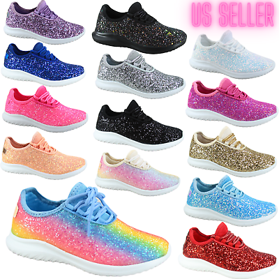 #ad Youth Girl#x27;s Kid#x27;s Sparkle Glitter Slip On Jogger Light Weight Sneaker Shoes NEW $29.99