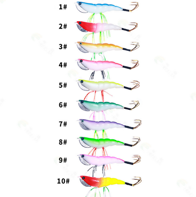#ad 10x Colorful Shrimp Lure Squid Jig Octopus Fishing Hook Tackle Bass Bait 17.2g $28.49