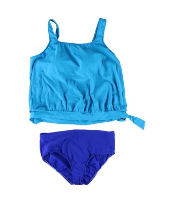 #ad Swim Solutions Womens Blouson Basic Brief 2 Piece Tankini Blue 20 $45.84
