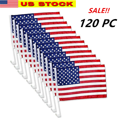 #ad Lot of 120 USA Patriotic American Car Window Clip USA Flags 17quot; x 12quot; USA SELL $99.99