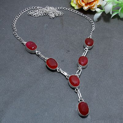 #ad Kashmiri Ruby Gemstone 925 Sterling Silver Jewelry Women Necklace 18quot; E858 $10.52
