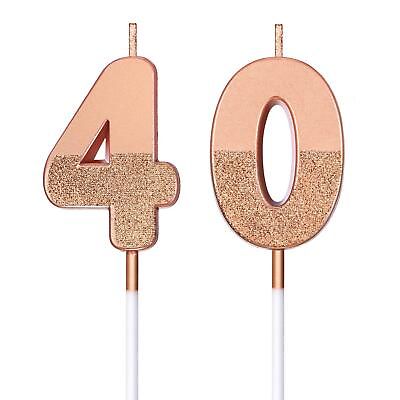 #ad 40th Birthday Candles Glitter Number 40 Candles Rose Gold Birthday Cake Toppe... $14.66