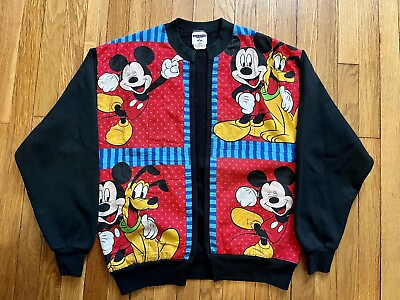 #ad Vintage Handmade Disney Mickey Mouse Quilted Open Cardigan Shawl Size Large $40.00