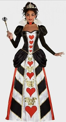 #ad Red Queen 3 Piece Costume Halloween Fancy Dress Red Black Women $130.00