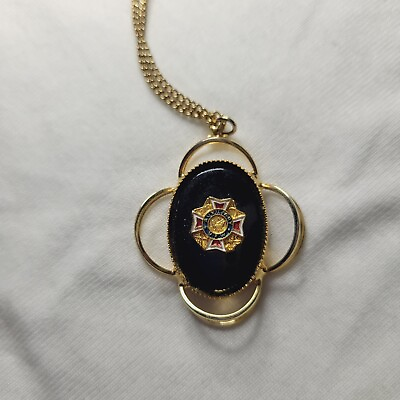 #ad Antique Victorian Genuine Onyx V.F.W. Antique Pendant Necklace Circa 1900... $35.00