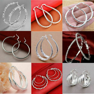 #ad Fashion Women 925 Silver Ear Stud Hoop Dangle Earrings Wedding Bridal Jewelry C $2.41