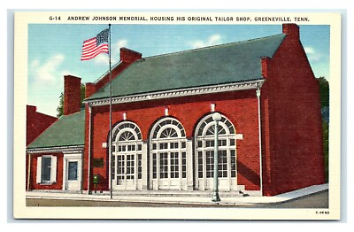 #ad Postcard Andrew Johnson Memorial Tailor Shop Greeneville TN linen unused W31 $1.99