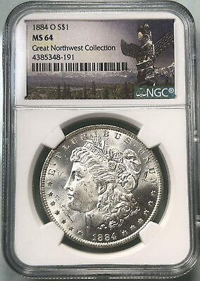 #ad 1884 O $1 Morgan Dollar Uncirculated NGC MS64 Great Northwest Collection Label $109.95