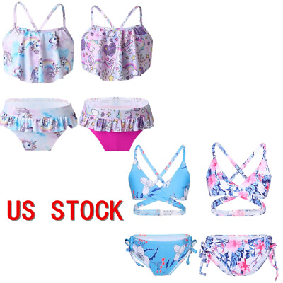#ad US Girls Bikini Sets 2 Pieces Bathing Suits Bra Tops with Flounce Swim Briefs $13.62