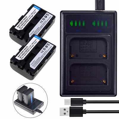 #ad 2 Battery USB Charger for Sony NP FM30 NP FM50 DSC S30 S85 DSC F707 F717 F828 AU $37.19