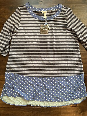 #ad Matilda Jane Let’s Go Together Get Lost Top Shirt Stripes Dots Gray Blue Small $14.00
