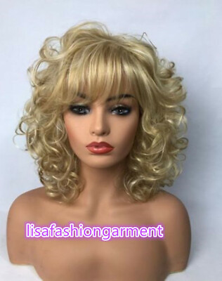 #ad Women#x27;s WIG Blond Mix Medium Curly Wavy Ladies Hair Wig Full WigsWig cap GBP 7.83
