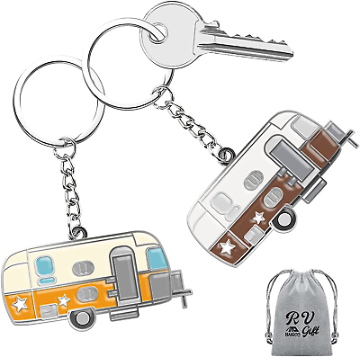#ad Camper Keychain Happy RV Keyring RV Keychain Couples Keychain Set Camping Gifts $17.46