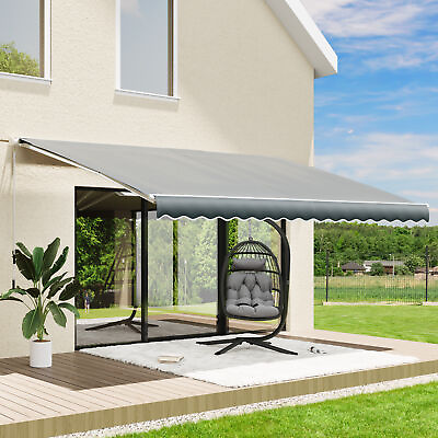 #ad 10 13FT Patio Awning Manual Retractable Sun Shade Canopy Outdoor Deck Shelter $214.31