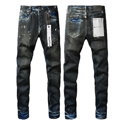 #ad Purple trend men#x27;s new wash inkjet slim feet fashion black blue jeans $110.36