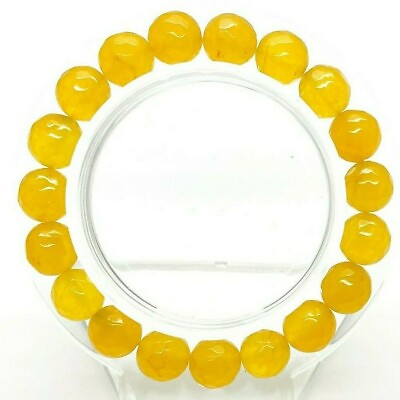 #ad Yellow Jade Faceted Round Gemstone Beads Stretch Healing Energy Bracelet PGB70 $7.85