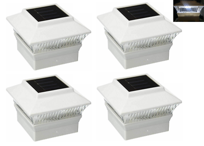 #ad 4 Pack White Outdoor Solar Powered LED 4 x 4 Fence Post Cap Lights For PVC Post $55.00
