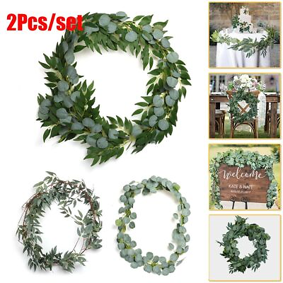 #ad 2Pcs Fake Artificial Eucalyptus Garland Greenery Leaf Vine Wedding Plant Decor $17.09