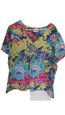 #ad Caribbean Joe Island Supply Co Womens Lg Hawaiian Floral Print Plus Size 3X $12.00